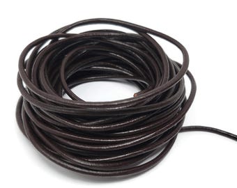 Dark Brown Round Unfinished Leather Cord - 3mm diameter - 10 or 20 meters - DIY bulk