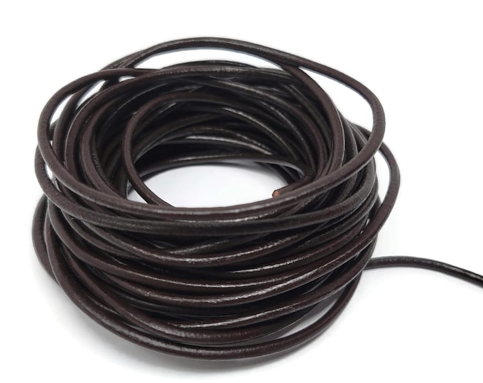 Dark Brown Round Unfinished Leather Cord - 3mm diameter - 10 or 20 meters - DIY bulk