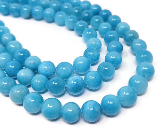 Blue Mountain Jade 10mm Round Bead - 40 beads - Whole Strand - Sky Blue Dyed Marble