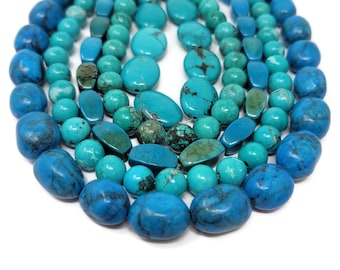 Five Strand Turquoise Bead Lot – Oval, Barrel, Nugget, Round Shapes – 149 beads