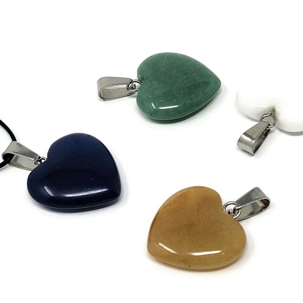 Heart Necklace Pendant with silver bail - 20mm x 20mm - white jade - dark blue jade - green aventurine - peach aventurine