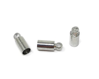 Silver Cord Ends For 3mm Round Cord - 3mm inner diameter - 9x3.5mm - glue on - 10 20 50 100 250 500 pieces - platinum leather end cap