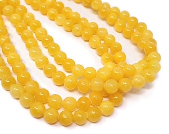 Yellow Mountain Jade 8mm Round Bead - 49 beads - Whole Strand - Mashan - Dyed Marble