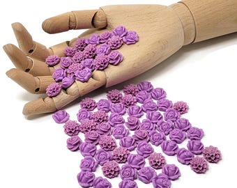 Purple Flower Cabochon Mix - 14mm by 8mm - 75 piece blend - Lilac Plastic Craft Set - Lavender Flower Variety