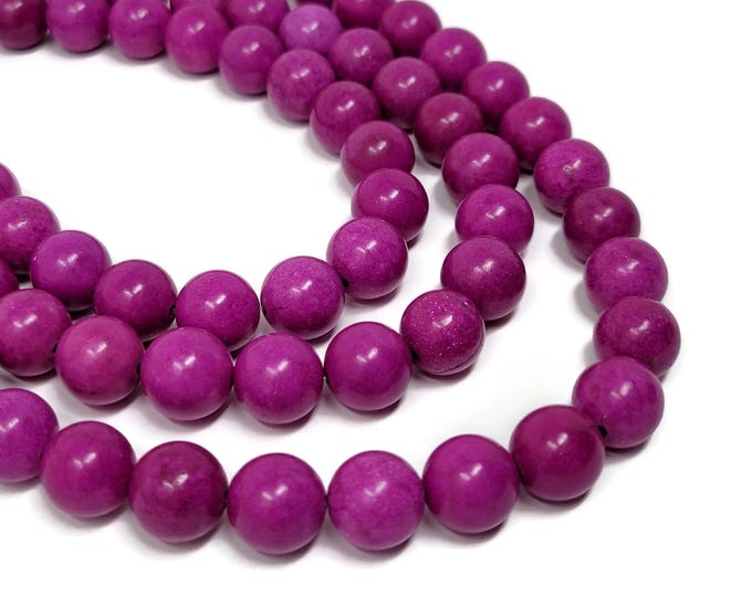 Magenta 12mm Round Bead - 33 beads - whole strand raspberry pink synthetic turquoise