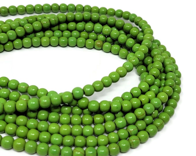 Green Howlite 6mm Round Bead - 73 beads - Whole Strand - lime - light green - kiwi synthetic turquoise - pea - apple green