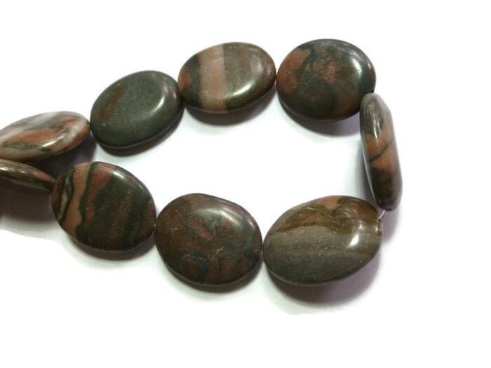 Red Zebra Jasper Oval Bead 24mm x 20mm x 6mm Full Strand 15