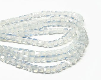 Opalite Faceted Cube Bead - 6mm by 6mm - 72 beads - opal glass - moonstone glass - sea opal - whole strand - iridescent faceted box