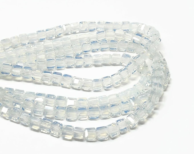 Opalite Faceted Cube Bead - 6mm by 6mm - 72 beads - Opal Glass - Moonstone Glass - Sea Opal - Whole Strand - iridescent faceted box