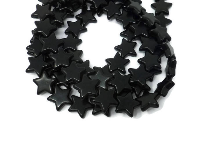 focal beads 20mm x 19mm x  5.5mm 23 beads synthetic turquoise Black Howlite Large Star Bead Full Strand flat stars