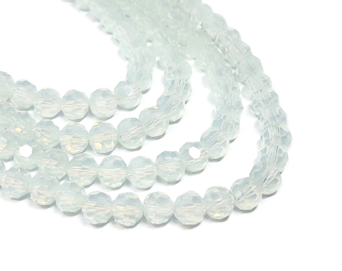 Opalite Faceted 6mm Round Bead - 75 beads - Whole Strand - Opal Glass - Moonstone Glass - Sea Opal - iridescent