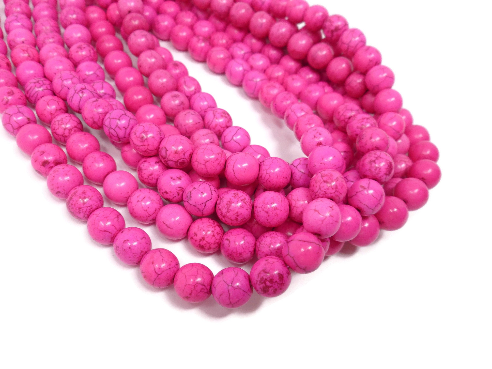 Hot Pink Howlite 10mm Round Bead Full Strand 38 beads Fuchsia