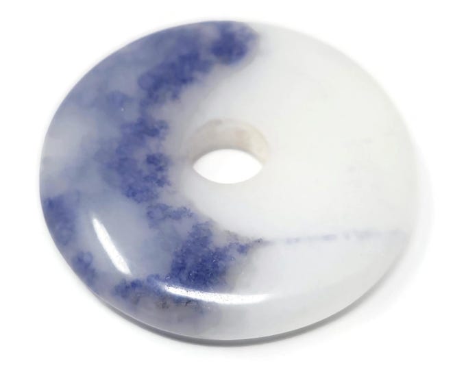 Blue and White Stone Donut Large Focal Bead - 49mm by 8.5mm - 10mm Hole - large blue and white pi stone - almost 2 inches