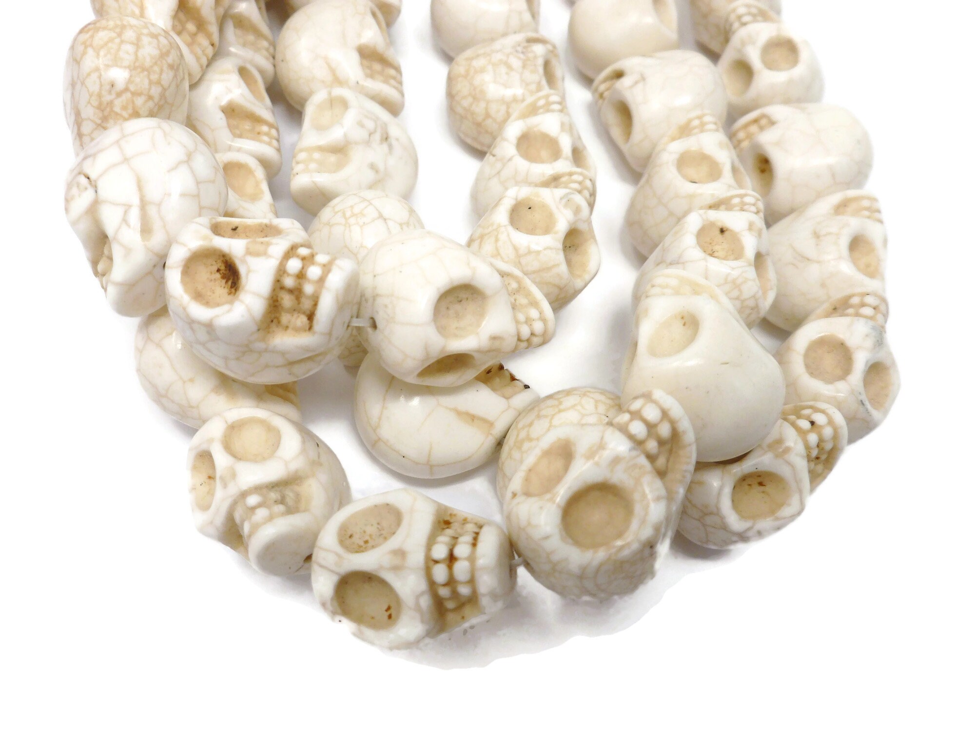 Bone White Howlite Extra Large Skulls 9 skull beads 23mm x 21mm x