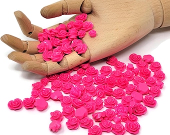 Hot Pink Rose Mixed Cabochon Lot - 100 piece set - 16mm to 9mm - plastic craft flower assortment - resin flower mix