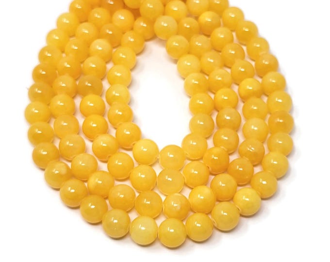 Yellow Mountain Jade 10mm Round Bead - 39 beads - Whole Strand - gold golden butter lemon yellow stone beads