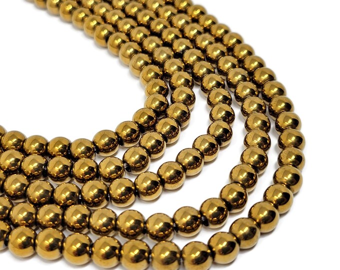 Gold Non-Magnetic Round Hematite 6mm Bead - whole strand - 71 beads