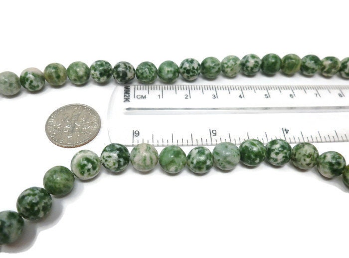 thumbnail interactive-video image 1 of Natural Green Tree Agate Beads For Jewelry Making - 8mm Round Strand, Big 2mm Hole, Spacer Beads 1 of 6