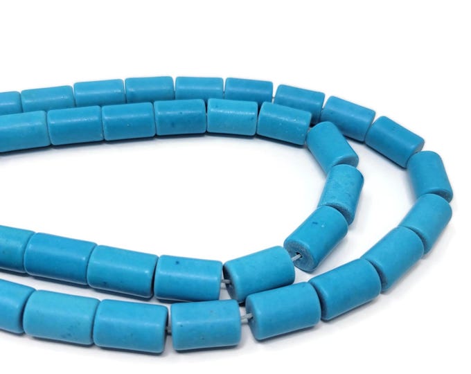 Blue Turquoise Chunky Tube Bead - 12mm by 8mm - 33 beads - Whole Strand - sky blue synthetic turquoise column