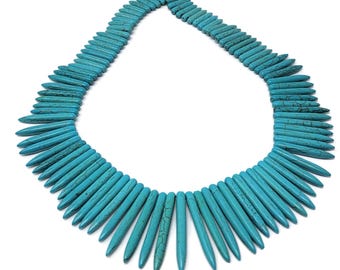 Blue Graduated Spike Bead - tusk dagger needle stick collar - 20mm to 44mm by 5mm - whole strand - 98 beads - synthetic turquoise
