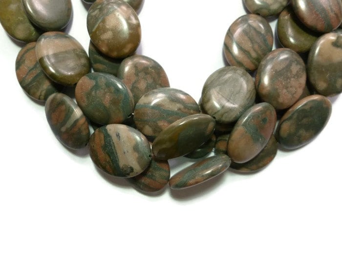 Red Zebra Jasper Oval Bead 24mm x 20mm x 6mm Full Strand 15