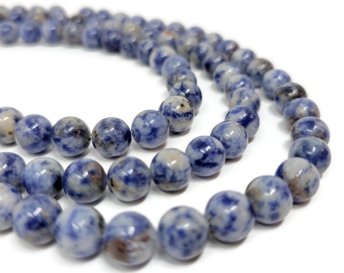 Blue Spot Jasper 8mm Round Bead - whole strand - 49 beads - navy and white spotted stone