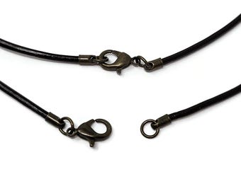 Dark Brown 18" Leather Necklace - 2mm cord with antique bronze findings - bulk blank necklaces