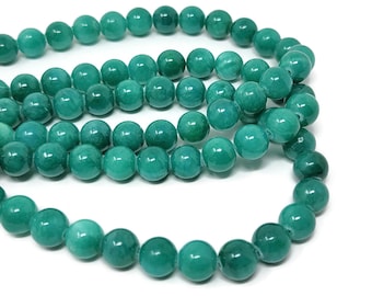 Teal Mountain Jade 10mm Round Bead - Whole Strand - 40 beads - cyan turquoise Mashan jade - dyed marble