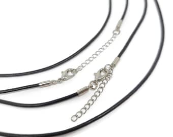 Black Leather Necklace adjustable 18" to 20" with 2mm cord - bulk blank necklaces