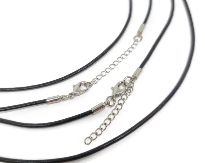 Black Leather Necklace adjustable 18" to 20" with 2mm cord - bulk blank necklaces