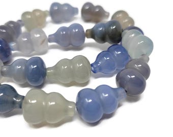 Blue Agate Carved Vase Beads: Teardrop Half Strand (18mm x 12mm)