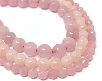 Three Strand Rose Pink Jade Round Bead Lot: 152 beads, 10mm 8mm, 6mm