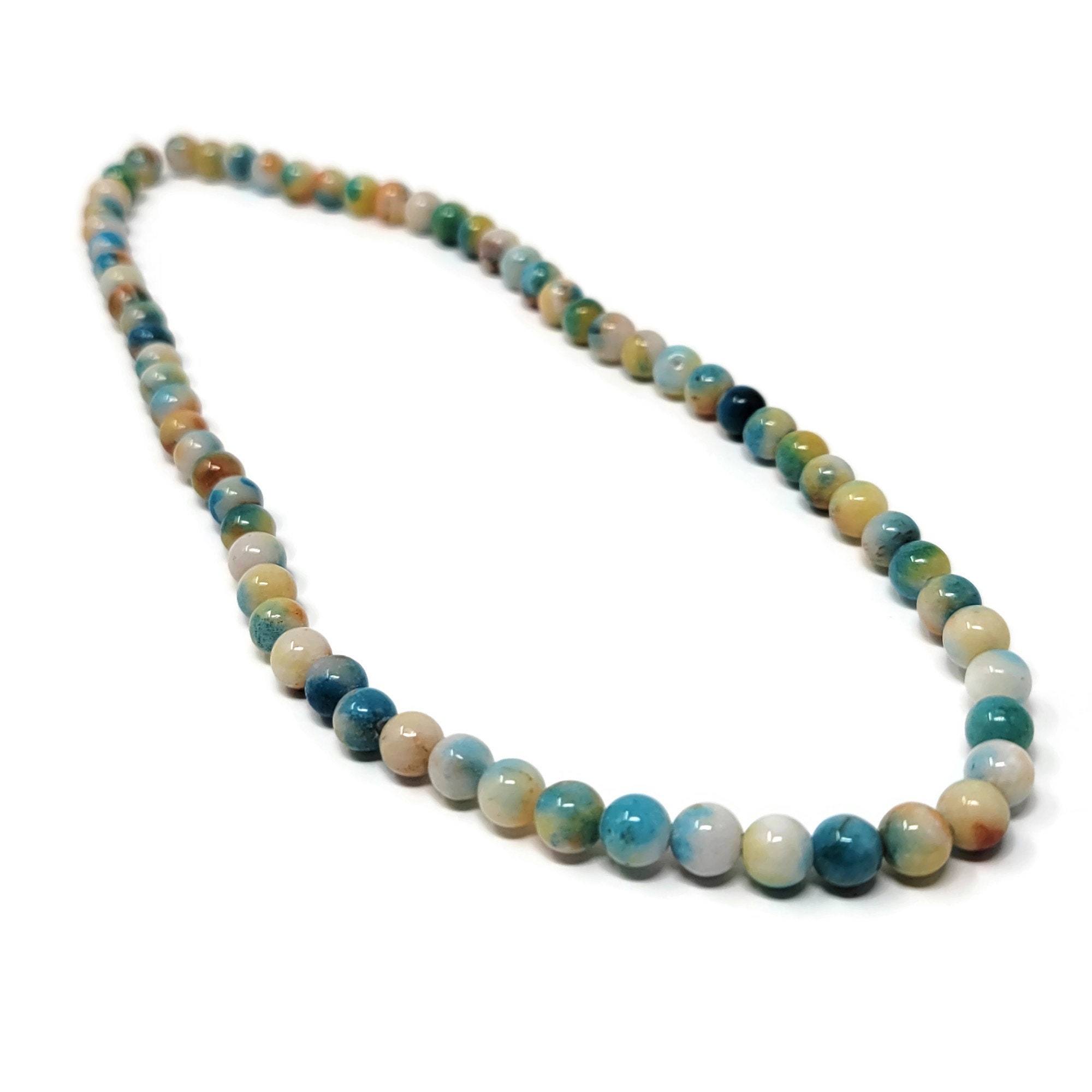 Natural Multicolor Jade Round Bead Necklace – 18 Inch, 6-14mm, Handmade, Choker Style, Nickel-Free