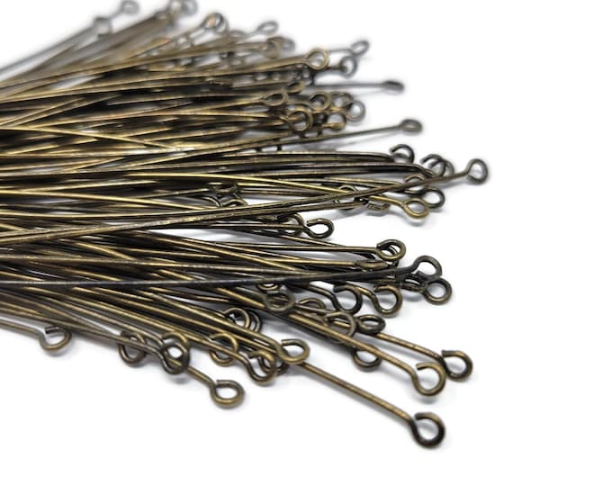 Antique Bronze Eye Pins: 70mm Brass Headpins, DIY Jewelry Making (100 Pieces)
