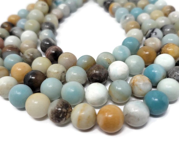 Amazonite Round Bead Strand: Mixed Color Stone, 10mm, 37 Beads
