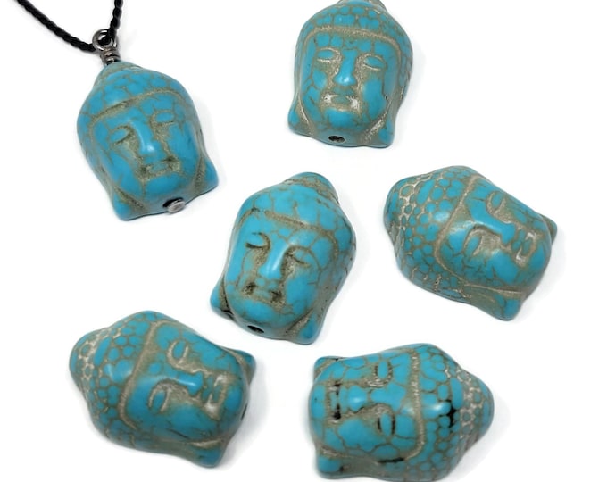 Synthetic Turquoise Buddha Head Bead: 20mm x 15mm Pendant