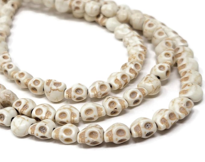 Bone White Howlite Small Skull - 8mm by 7mm by 6mm - 50 beads - Whole Strand - ivory synthetic turquoise skulls