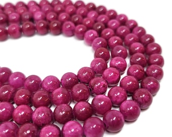 Red Raspberry Mountain Jade 8mm Round Bead - whole strand - 49 beads - magenta -red violet - fuchsia marble