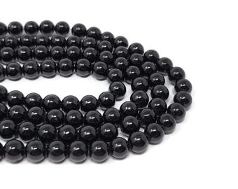 Shiny Black Mountain Jade 8mm Round Bead - Whole Strand - 51 beads - mashan jade - dyed marble