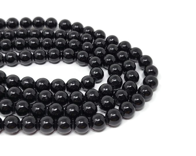 Shiny Black Mountain Jade 8mm Round Bead - Whole Strand - 51 beads - mashan jade - dyed marble