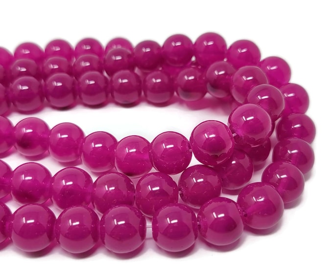 Fuchsia Pink Glass 12mm Round Bead - Whole Strand - 36 beads - Magenta Hot Pink translucent transparent red violet
