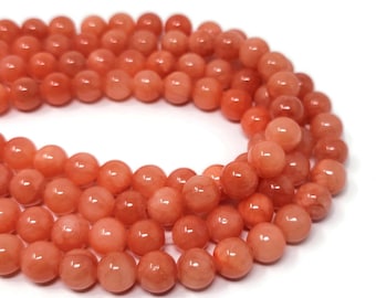 Tangerine Orange Mountain Jade Beads: 10mm Round Strand