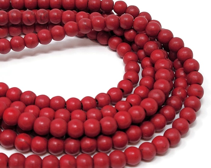 Red 6mm Round Bead - Whole Strand - 69 beads - Synthetic Turquoise - candy apple - scarlet - crimson howlite
