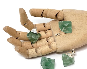 Raw Green Fluorite Pendants with Silver Plated Bail (Set of 4)