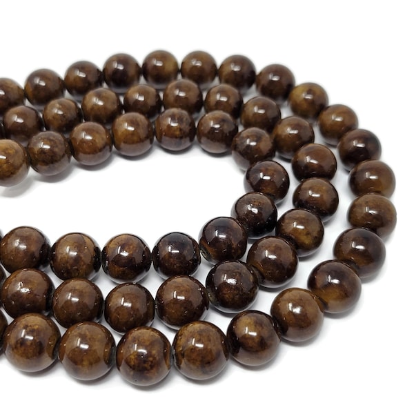 Bronze Brown Mountain Jade 12mm Round Bead - 32 beads - Whole Stand - imitation tiger's eye dyed marble - Root Beer Mashan Jade