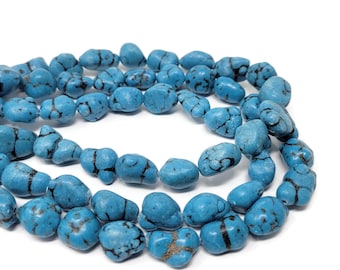 Blue Turquoise Nugget Bead - 29 beads - whole strand - irregular synthetic turquoise pebble