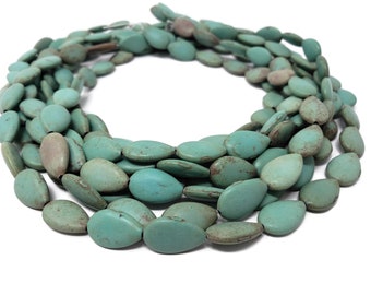 Turquoise Flat Teardrop Bead - 16mm by 10mm by 4mm - Whole Strand - 25 beads - green blue brown synthetic turquoise tear drop