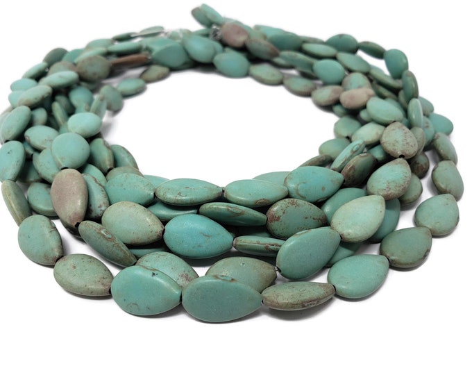Turquoise Flat Teardrop Bead - 16mm by 10mm by 4mm - Whole Strand - 25 beads - green blue brown synthetic turquoise tear drop