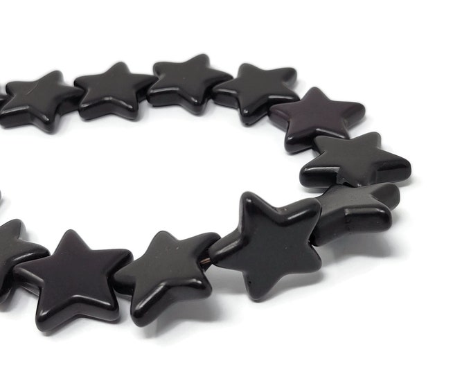 Extra Large Black Star Bead - 26mm by 25mm by 6mm - 18 beads - synthetic turquoise flat stars - focal beads - whole strand