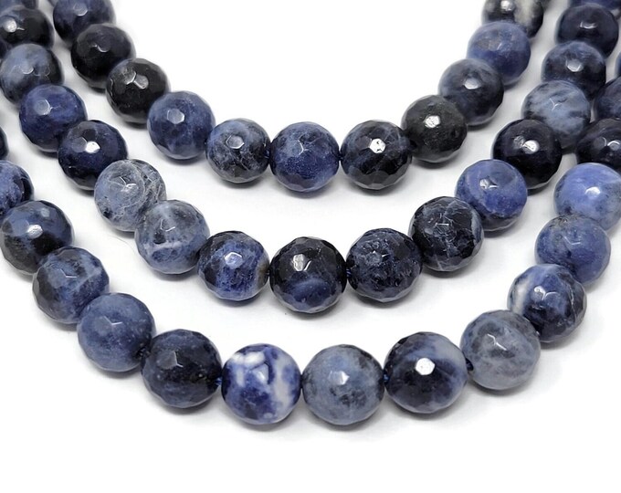 Blue Sodalite Faceted 8mm Round Bead - 46 beads - Whole Strand - dark blue stone - lapis - cobalt - blueberry